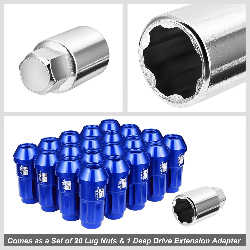 J2 20PCs Blue M12x1.25 Closed End Spline Drive 50mm Tall  Lug Nuts J2-LN-T7-035-125-BL
