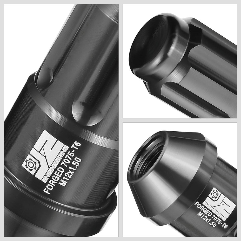 J2 20PCs Black M12x1.5 Closed End Spline Drive 50mm Tall  Lug Nuts J2-LN-T7-035-15-BK