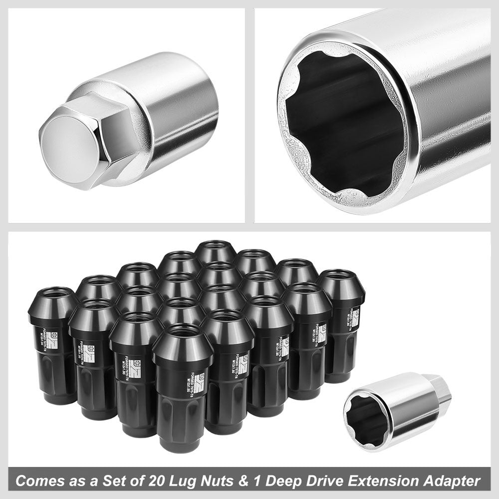 J2 20PCs Black M12x1.5 Closed End Spline Drive 50mm Tall  Lug Nuts J2-LN-T7-035-15-BK