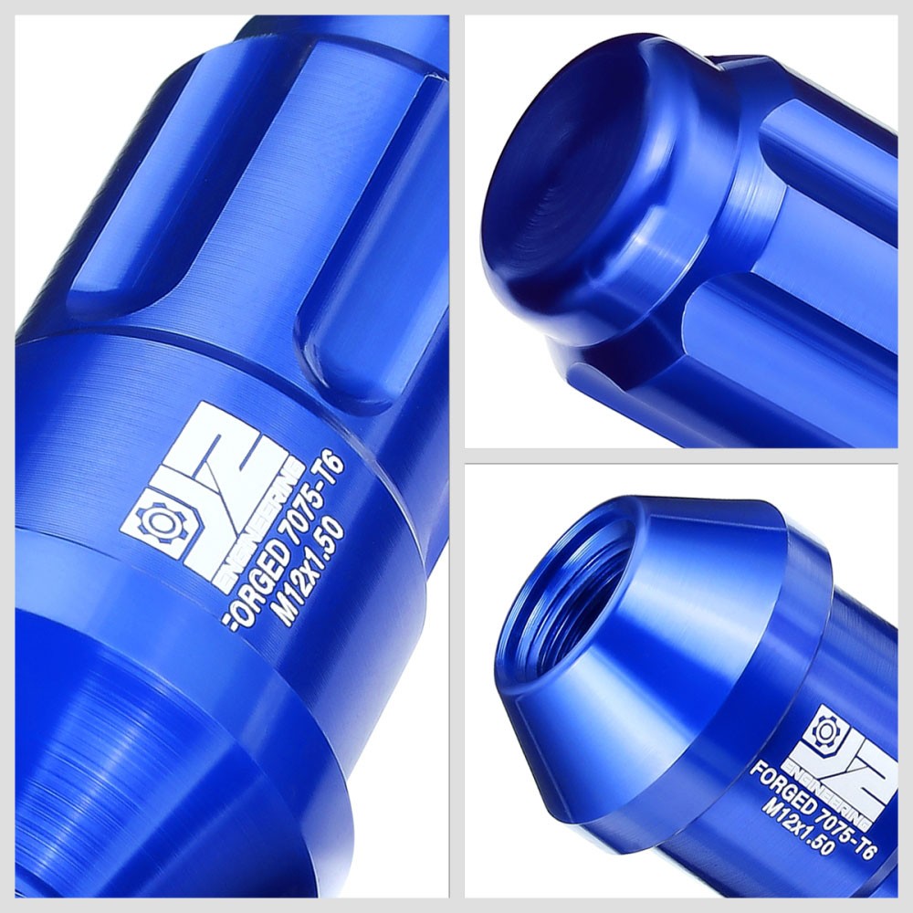 J2 20PCs Blue M12x1.5 Closed End Spline Drive 50mm Tall  Lug Nuts J2-LN-T7-035-15-BL
