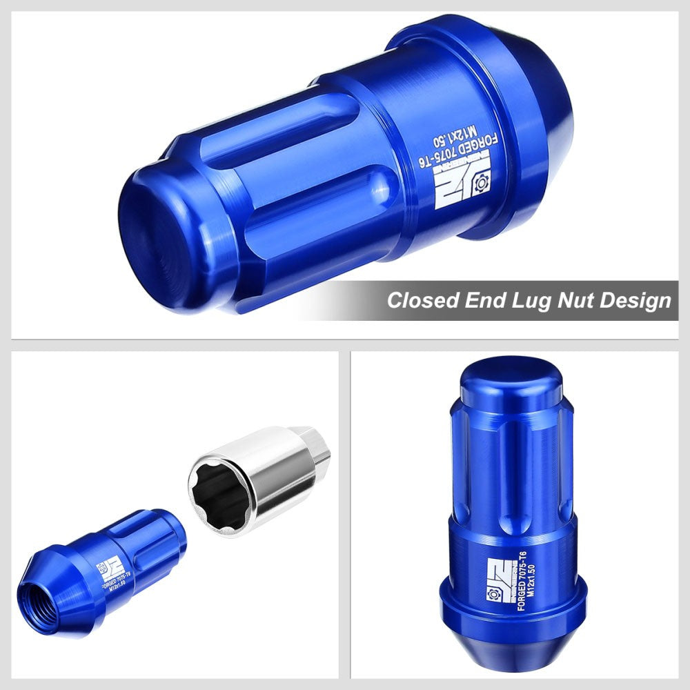 J2 20PCs Blue M12x1.5 Closed End Spline Drive 50mm Tall  Lug Nuts J2-LN-T7-035-15-BL