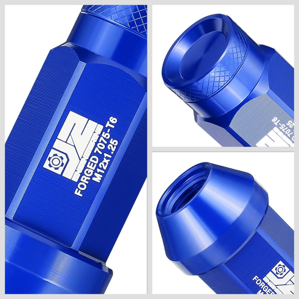 J2 20PCs Blue M12x1.25 Closed End Knurled Top 50mm Tall  Lug Nuts J2-LN-T7-037-125-BL