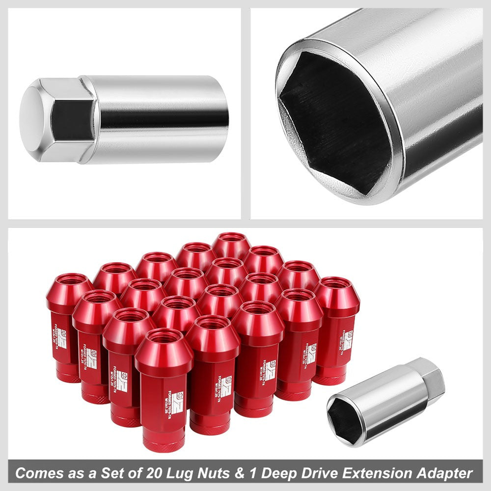 J2 20PCs Red M12x1.25 Closed End Knurled Top 50mm Tall  Lug Nuts J2-LN-T7-037-125-RD