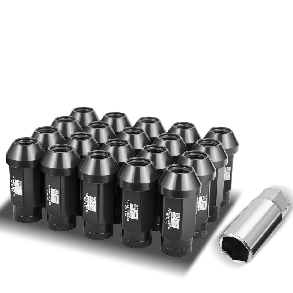 J2 20PCs Black M12x1.5 Closed End Knurled Top 50mm Tall  Lug Nuts J2-LN-T7-037-15-BK