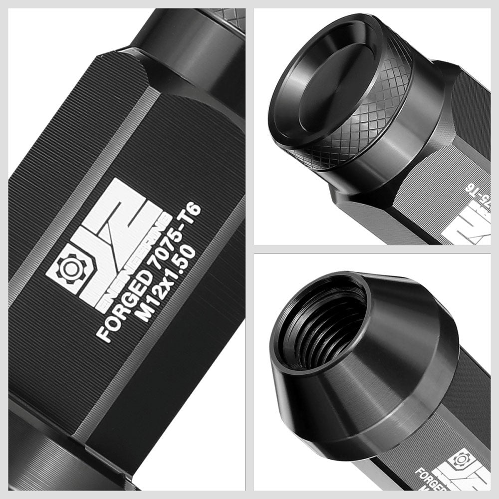 J2 20PCs Black M12x1.5 Closed End Knurled Top 50mm Tall  Lug Nuts J2-LN-T7-037-15-BK