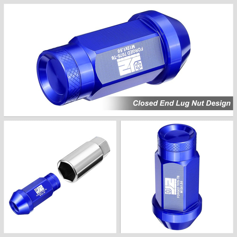 J2 20PCs Blue M12x1.5 Closed End Knurled Top 50mm Tall  Lug Nuts J2-LN-T7-037-15-BL