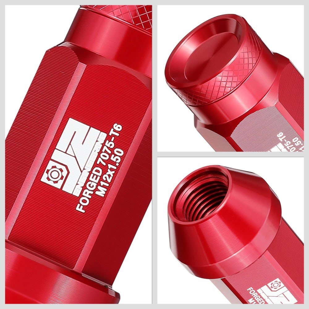 J2 20PCs Red M12x1.5 Closed End Knurled Top 50mm Tall  Lug Nuts J2-LN-T7-037-15-RD