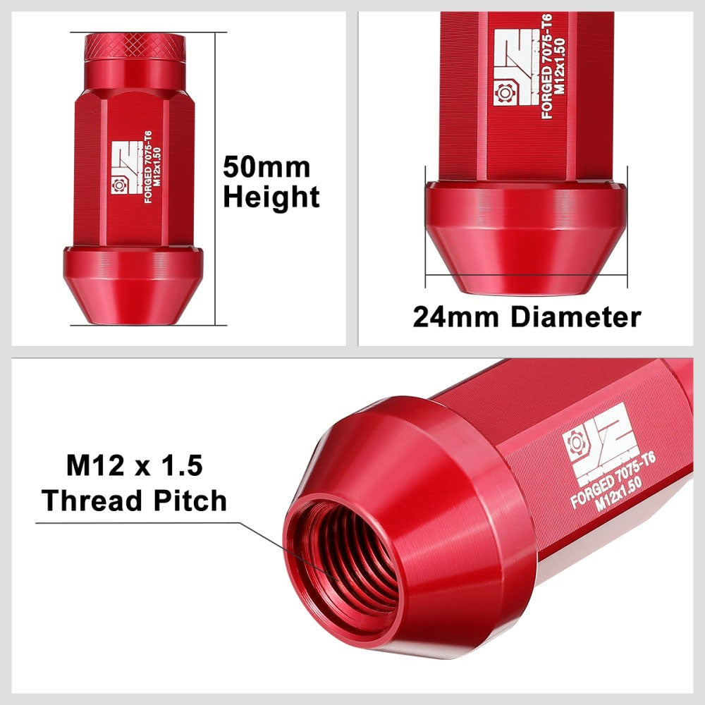 J2 20PCs Red M12x1.5 Closed End Knurled Top 50mm Tall  Lug Nuts J2-LN-T7-037-15-RD