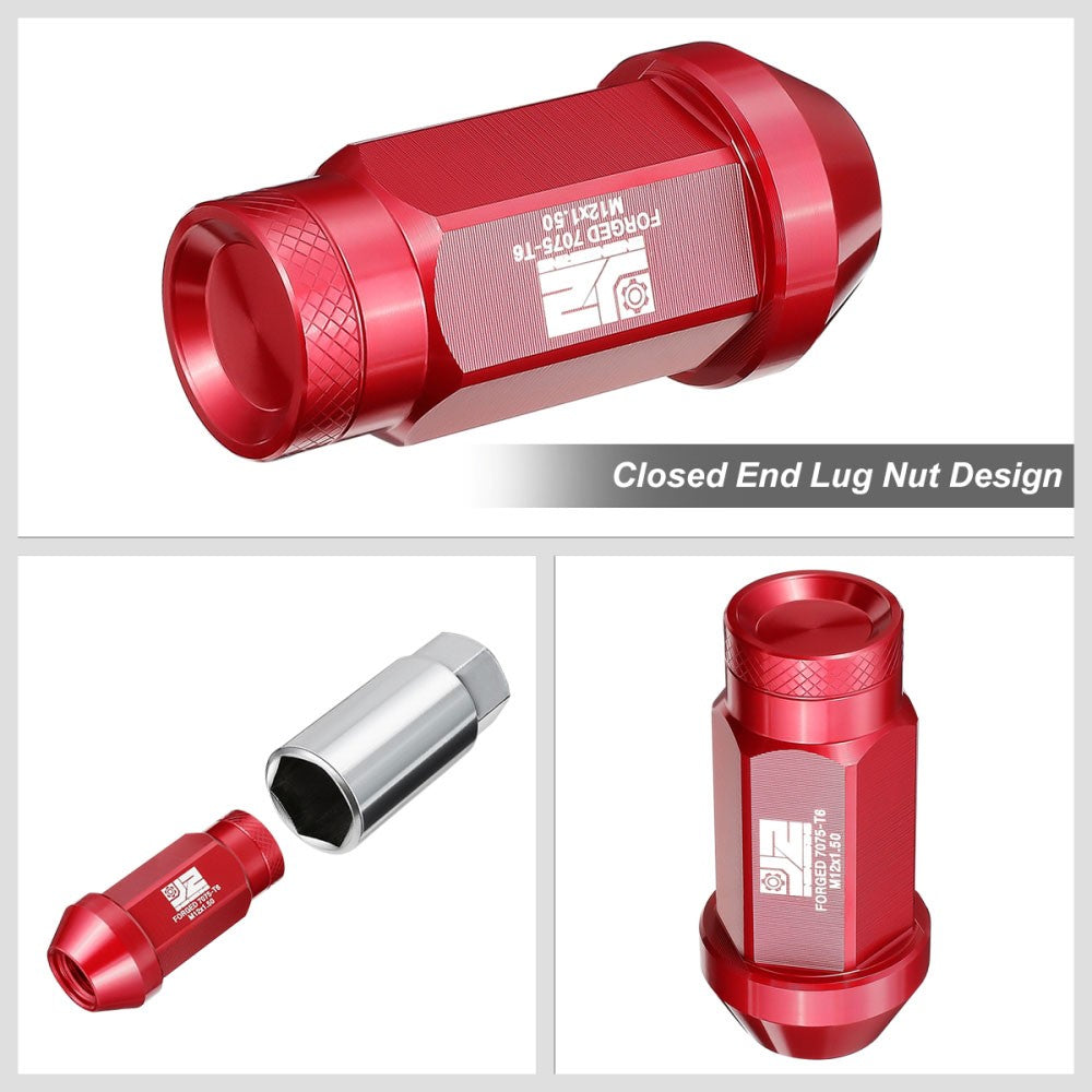 J2 20PCs Red M12x1.5 Closed End Knurled Top 50mm Tall  Lug Nuts J2-LN-T7-037-15-RD