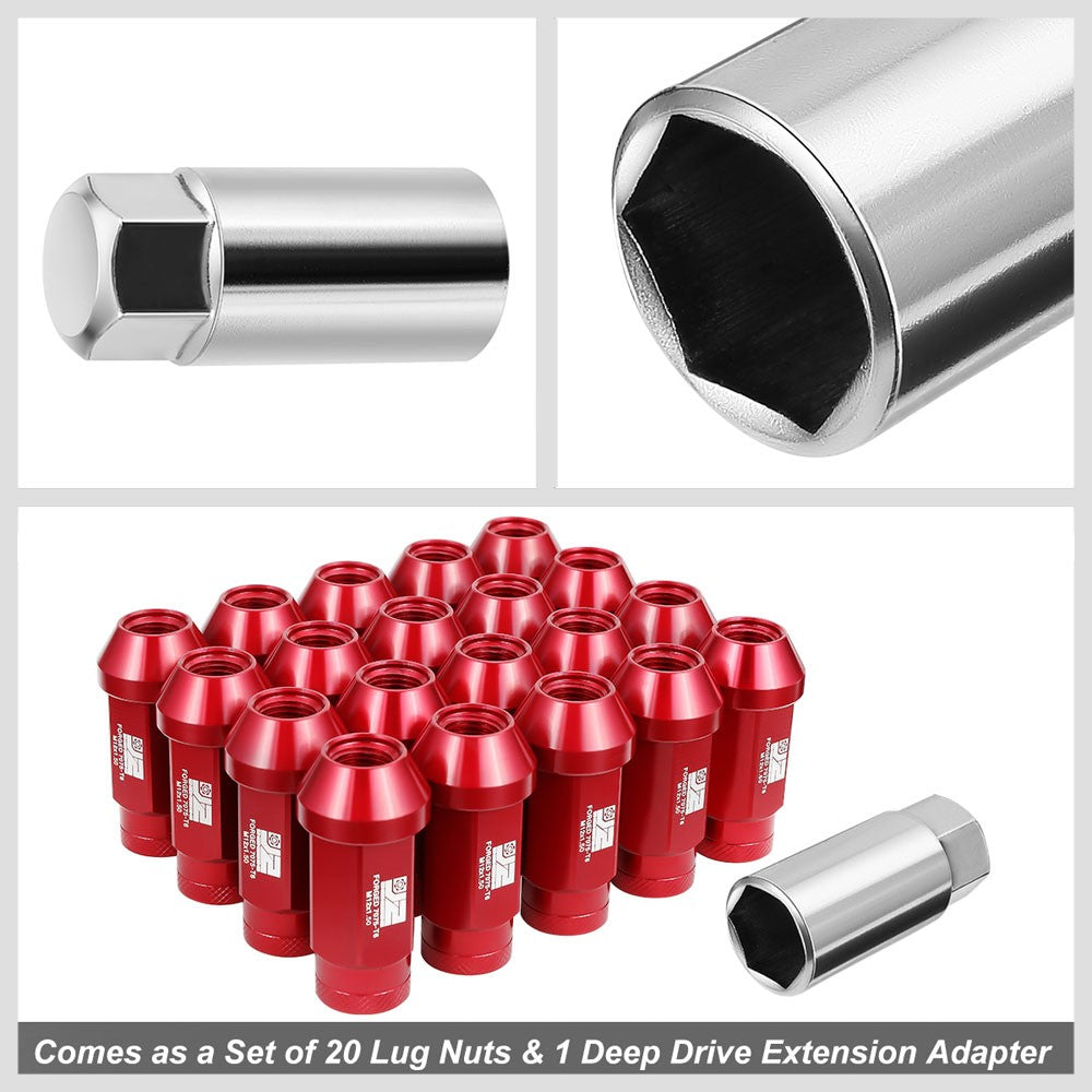 J2 20PCs Red M12x1.5 Closed End Knurled Top 50mm Tall  Lug Nuts J2-LN-T7-037-15-RD