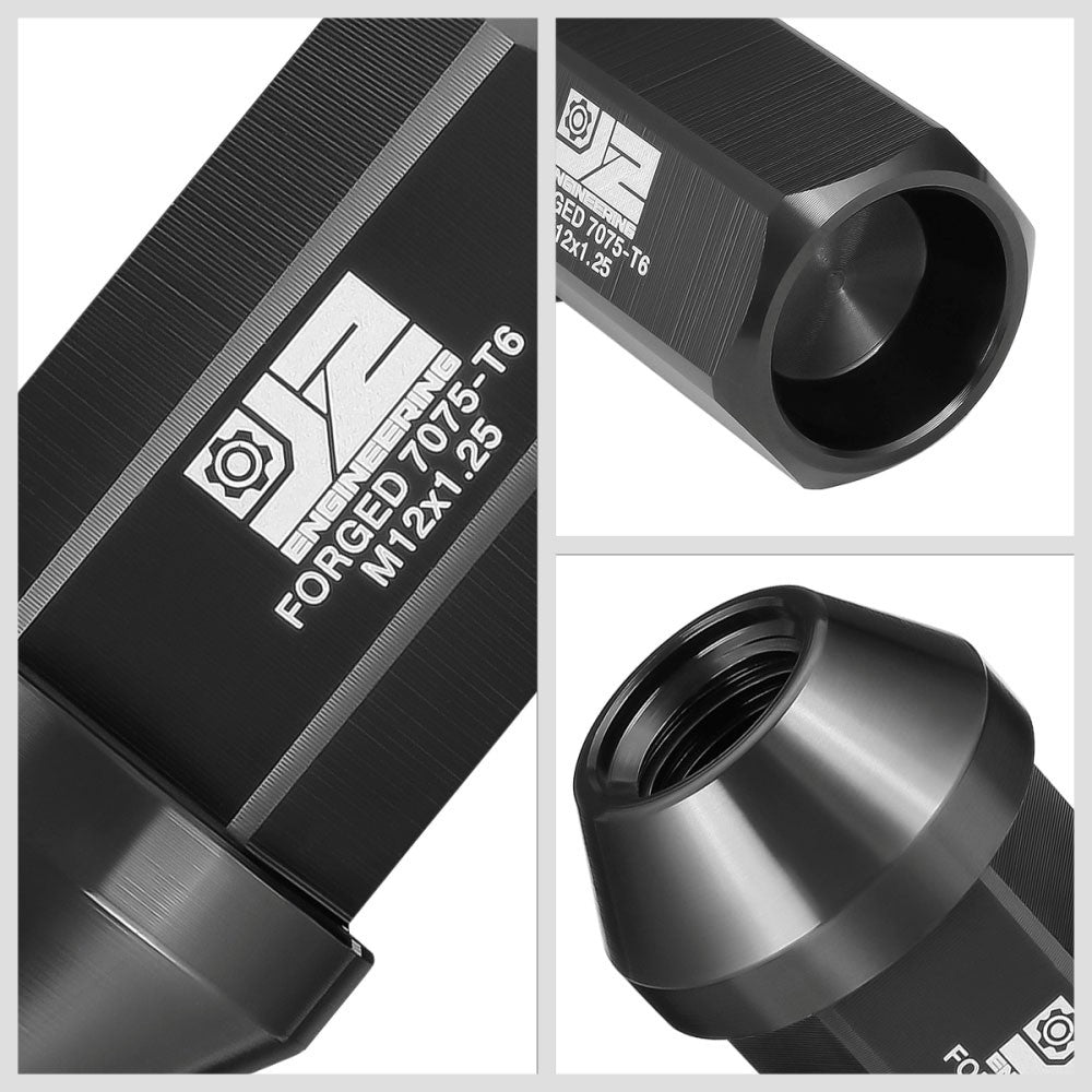 J2 20PCs Black M12x1.25 Closed End 25MM OD/42MM Tall Lug Nuts J2-LN-T7-038-125-BK