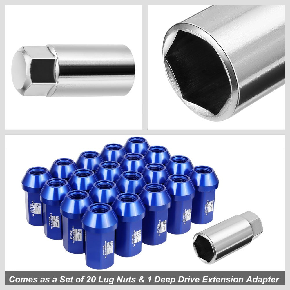 J2 20PCs Blue M12x1.25 Closed End 25MM OD/42MM Tall Lug Nuts J2-LN-T7-038-125-BL