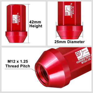 J2 20PCs Red M12x1.25 Closed End 25MM OD/42MM Tall Lug Nuts J2-LN-T7-038-125-RD