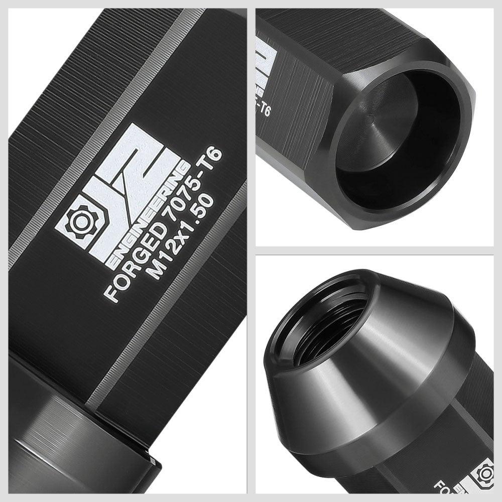 J2 20PCs Black M12x1.5 Closed End 25MM OD/42MM Tall Lug Nuts J2-LN-T7-038-15-BK