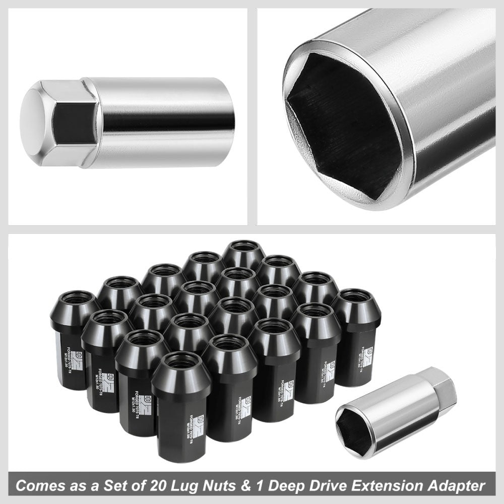 J2 20PCs Black M12x1.5 Closed End 25MM OD/42MM Tall Lug Nuts J2-LN-T7-038-15-BK