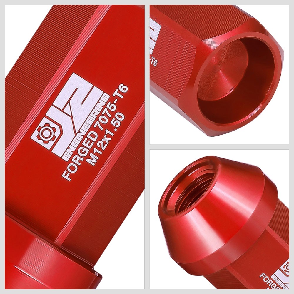 J2 20PCs Red M12x1.5 Closed End 25MM OD/42MM Tall Lug Nuts J2-LN-T7-038-15-RD