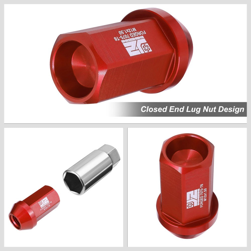 J2 20PCs Red M12x1.5 Closed End 25MM OD/42MM Tall Lug Nuts J2-LN-T7-038-15-RD