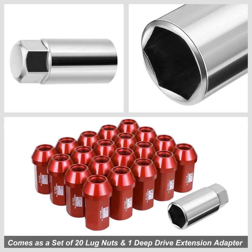 J2 20PCs Red M12x1.5 Closed End 25MM OD/42MM Tall Lug Nuts J2-LN-T7-038-15-RD