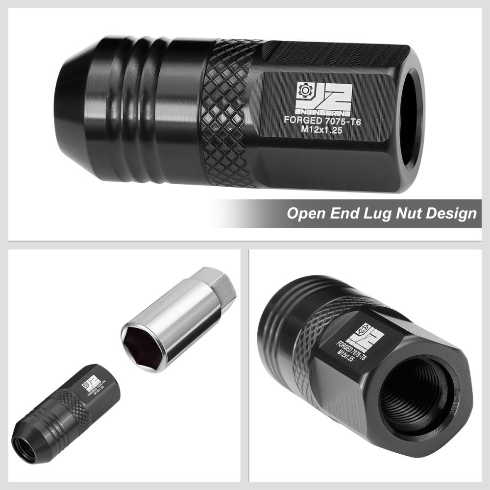 J2 20PCs Black M12x1.25 Open End 21MM OD/50MM Tall Lug Nuts J2-LN-T7-040-125-BK