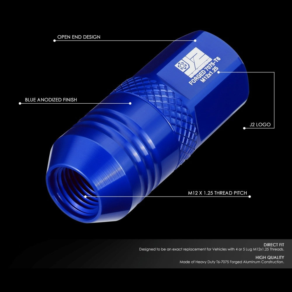 J2 20PCs Blue M12x1.25 Open End 21MM OD/50MM Tall Lug Nuts J2-LN-T7-040-125-BL