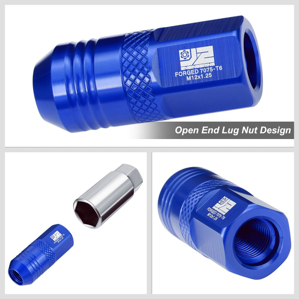 J2 20PCs Blue M12x1.25 Open End 21MM OD/50MM Tall Lug Nuts J2-LN-T7-040-125-BL