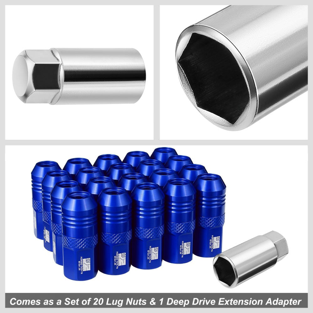 J2 20PCs Blue M12x1.25 Open End 21MM OD/50MM Tall Lug Nuts J2-LN-T7-040-125-BL