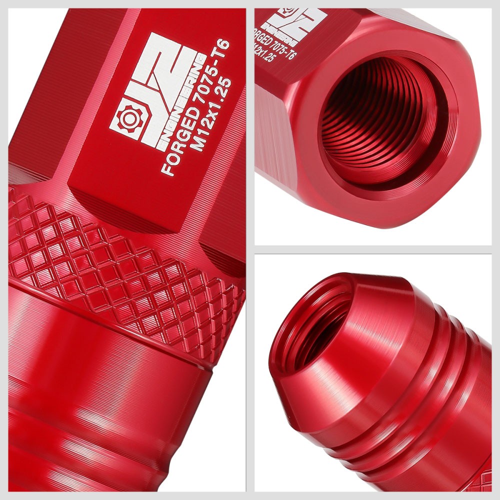 J2 20PCs Red M12x1.25 Open End 21MM OD/50MM Tall Lug Nuts J2-LN-T7-040-125-RD