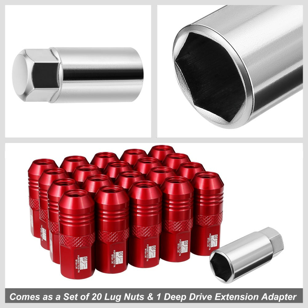 J2 20PCs Red M12x1.25 Open End 21MM OD/50MM Tall Lug Nuts J2-LN-T7-040-125-RD