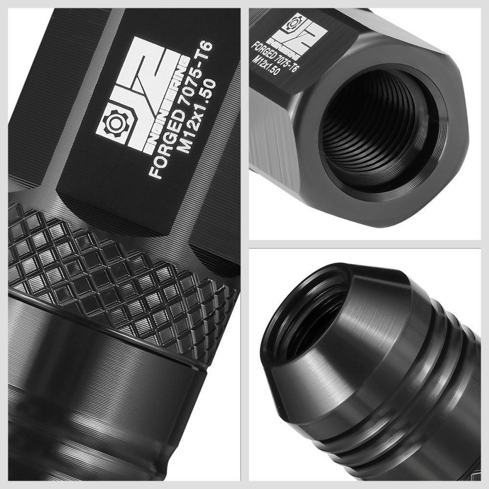 J2 20PCs Black M12x1.5 Open End 21MM OD/50MM Tall Lug Nuts J2-LN-T7-040-15-BK
