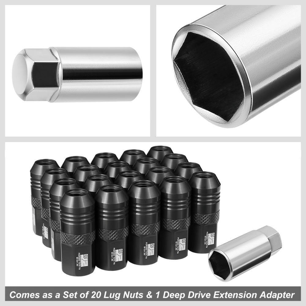 J2 20PCs Black M12x1.5 Open End 21MM OD/50MM Tall Lug Nuts J2-LN-T7-040-15-BK