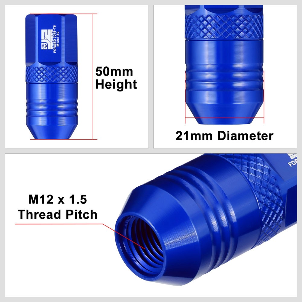 J2 20PCs Blue M12x1.5 Open End 21MM OD/50MM Tall Lug Nuts J2-LN-T7-040-15-BL
