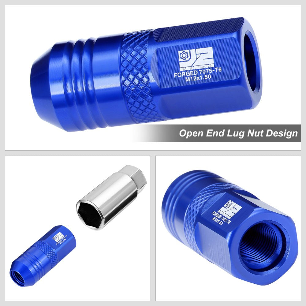 J2 20PCs Blue M12x1.5 Open End 21MM OD/50MM Tall Lug Nuts J2-LN-T7-040-15-BL