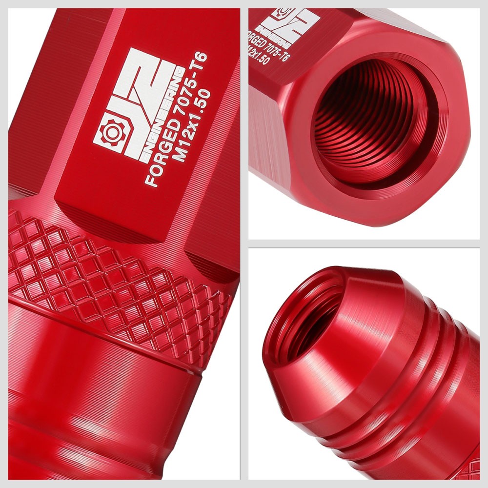 J2 20PCs Red M12x1.5 Open End 21MM OD/50MM Tall Lug Nuts J2-LN-T7-040-15-RD