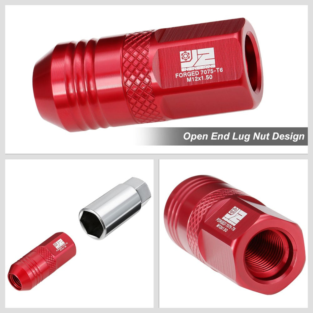 J2 20PCs Red M12x1.5 Open End 21MM OD/50MM Tall Lug Nuts J2-LN-T7-040-15-RD