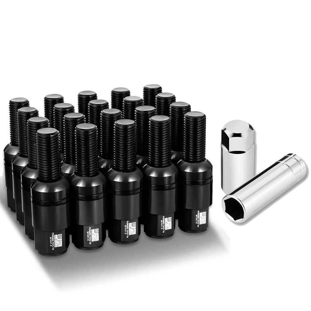 J2 20PCs Black M14x1.5 Closed End 23MM OD/76mm Tall Ball Seat Lug Nuts J2-LN-T7-041BS-BK