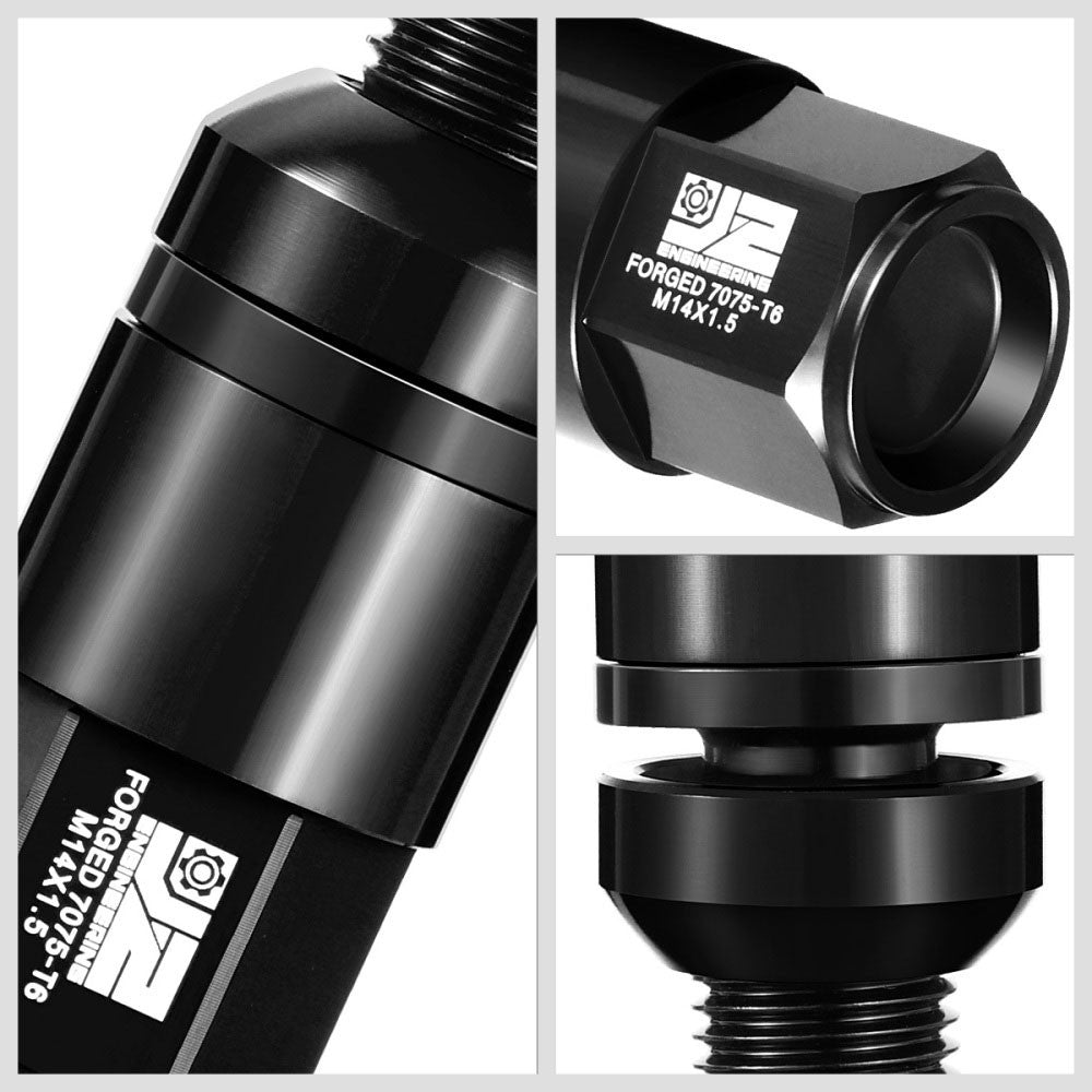 J2 20PCs Black M14x1.5 Closed End 23MM OD/76mm Tall Ball Seat Lug Nuts J2-LN-T7-041BS-BK
