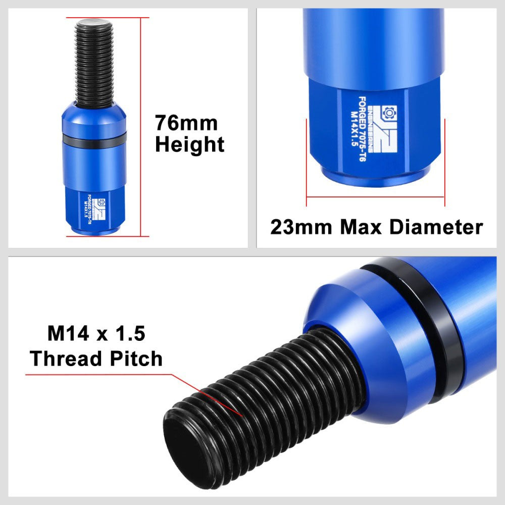 J2 20PCs Blue M14x1.5 Closed End 23MM OD/76mm Tall Ball Seat Lug Nuts J2-LN-T7-041BS-BL