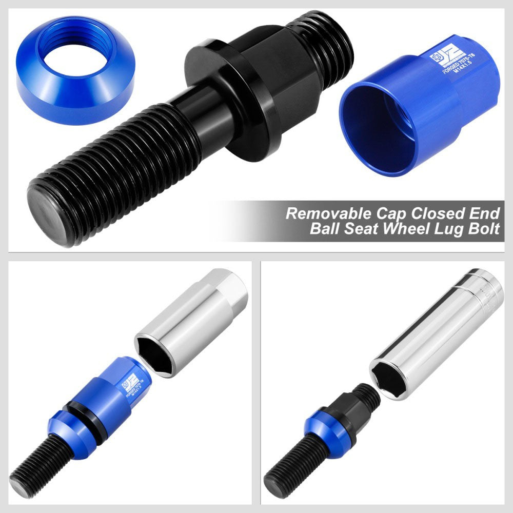J2 20PCs Blue M14x1.5 Closed End 23MM OD/76mm Tall Ball Seat Lug Nuts J2-LN-T7-041BS-BL