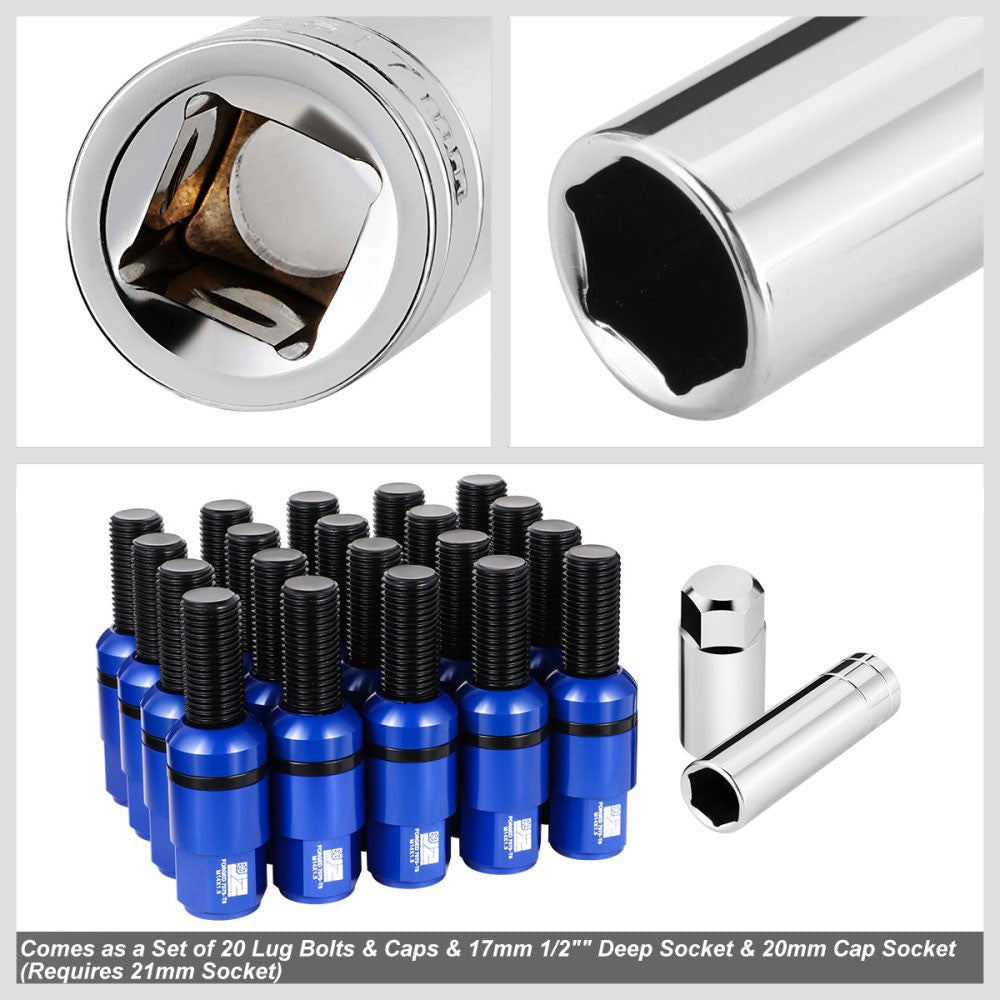 J2 20PCs Blue M14x1.5 Closed End 23MM OD/76mm Tall Ball Seat Lug Nuts J2-LN-T7-041BS-BL