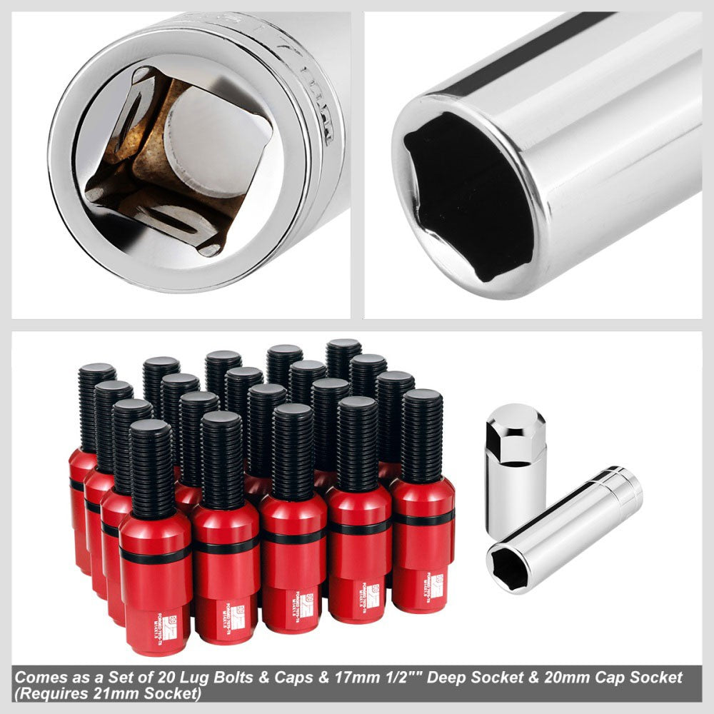 J2 20PCs Red M14x1.5 Closed End 23MM OD/76mm Tall Ball Seat Lug Nuts J2-LN-T7-041BS-RD