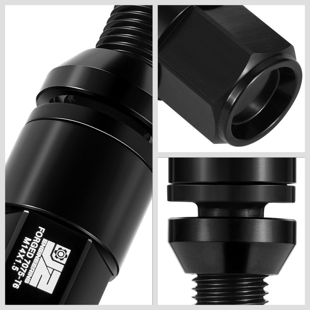 J2 Black M14x1.5 Closed End 23MM OD/76mm Tall Conical Seat Lug Nuts J2-LN-T7-041CS-BK
