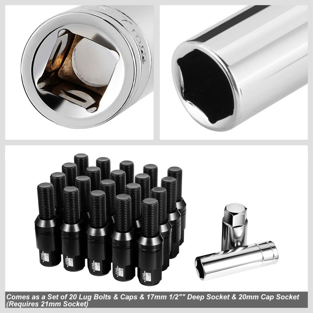 J2 Black M14x1.5 Closed End 23MM OD/76mm Tall Conical Seat Lug Nuts J2-LN-T7-041CS-BK