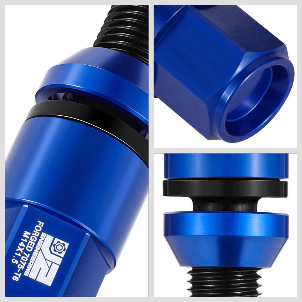 J2 Blue M14x1.5 Closed End 23MM OD/76mm Tall Conical Seat Lug Nuts J2-LN-T7-041CS-BL