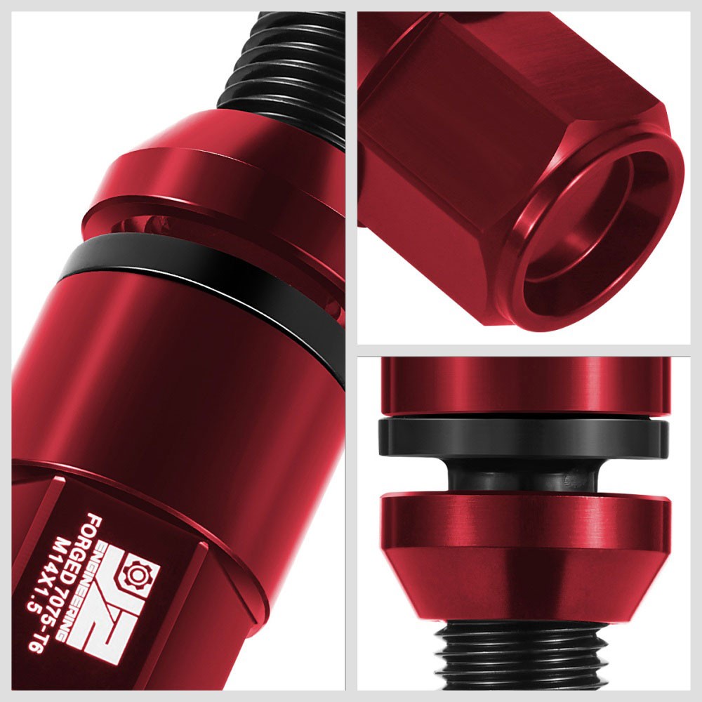 J2 Red M14x1.5 Closed End 23MM OD/76mm Tall Conical Seat Lug Nuts J2-LN-T7-041CS-RD