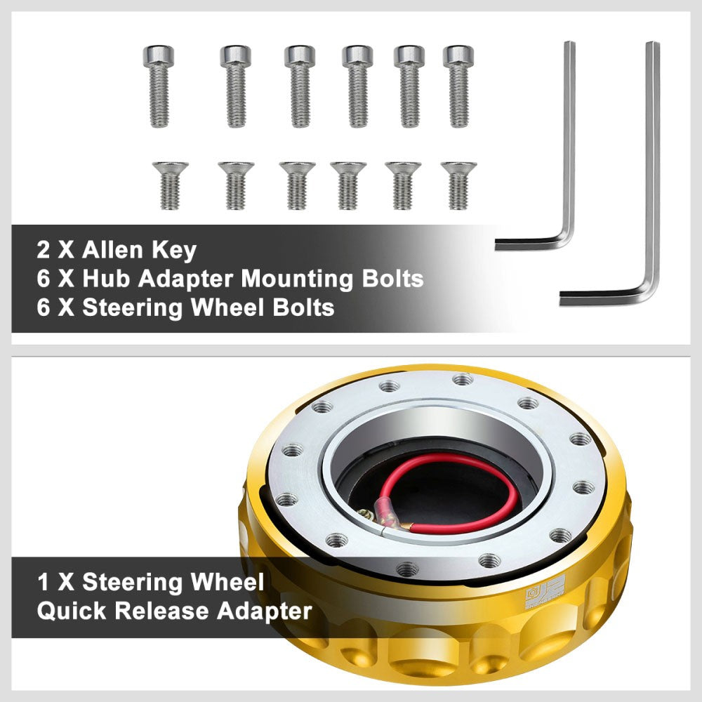 J2 Gold Low Profile Twist Lock Steering Wheel Quick Release Adapter J2-QR-ZTL-9070-GD