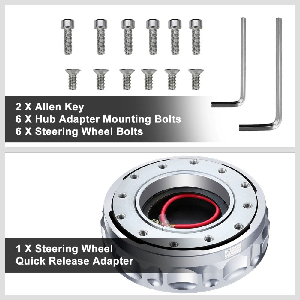 J2 Silver Low Profile Twist Lock Steering Wheel Quick Release Adapter J2-QR-ZTL-9070-SL