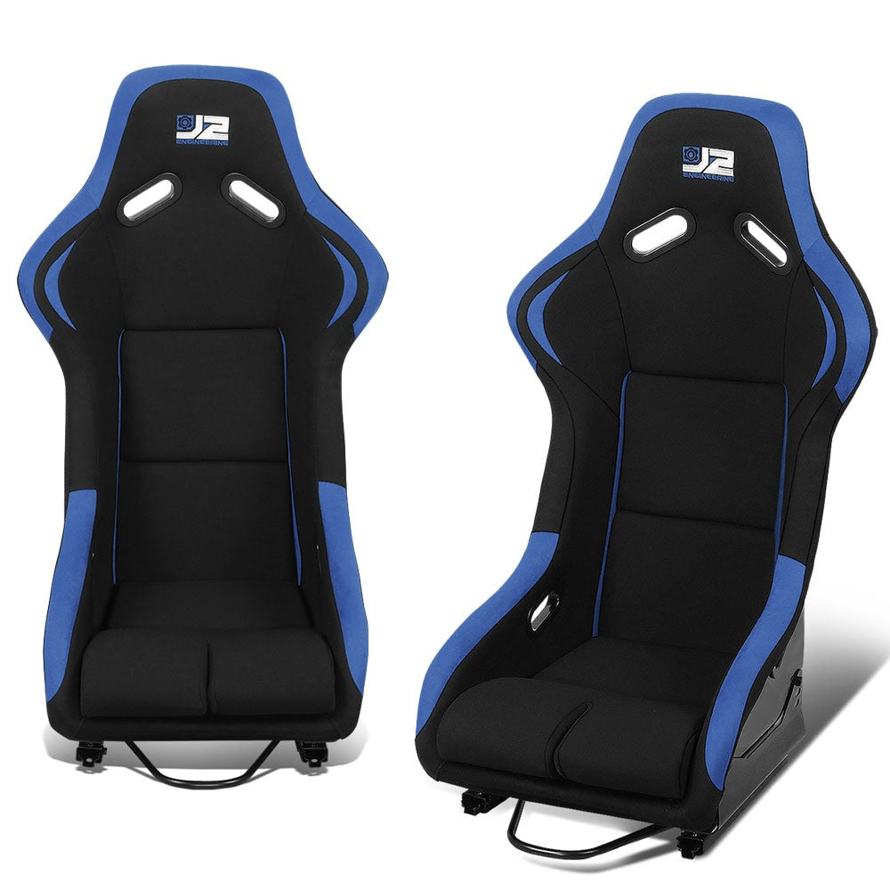 J2 J2-RS-001-BL Fixed Position Bucket Racing Seat w/Slider Black/Blue J2-RS-001-BL