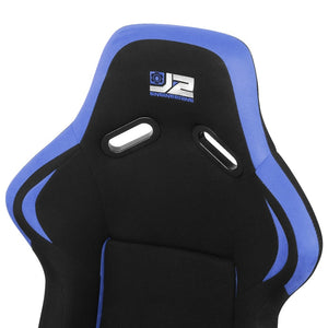 J2 J2-RS-001-BL Fixed Position Bucket Racing Seat w/Slider Black/Blue J2-RS-001-BL
