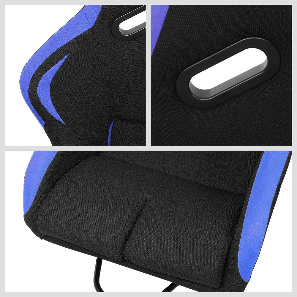 J2 J2-RS-001-BL Fixed Position Bucket Racing Seat w/Slider Black/Blue J2-RS-001-BL