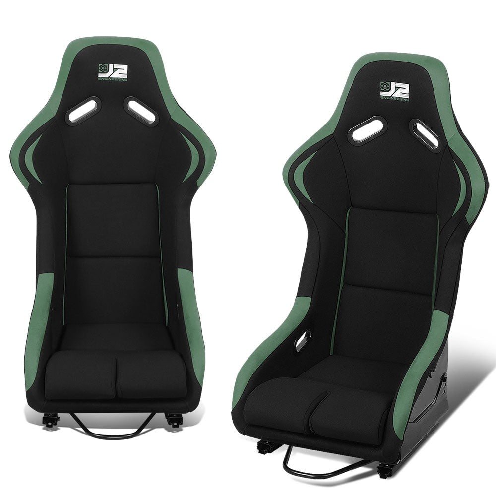 J2 J2-RS-001-GN Fixed Position Bucket Racing Seat w/Slider Black/Green J2-RS-001-GN